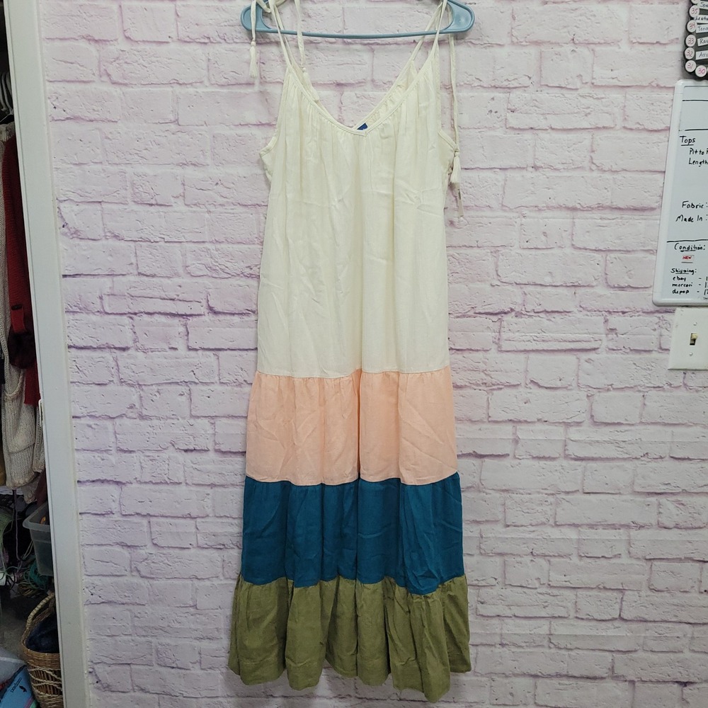 NEW Old Navy Colorblock Tiered Maxi Dress S Spaghetti Strap Boho Summer Prairie